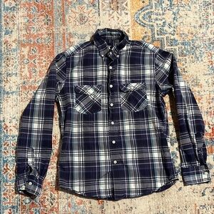 Gap 100% cotton purple plaid long-sleeved button down shirt